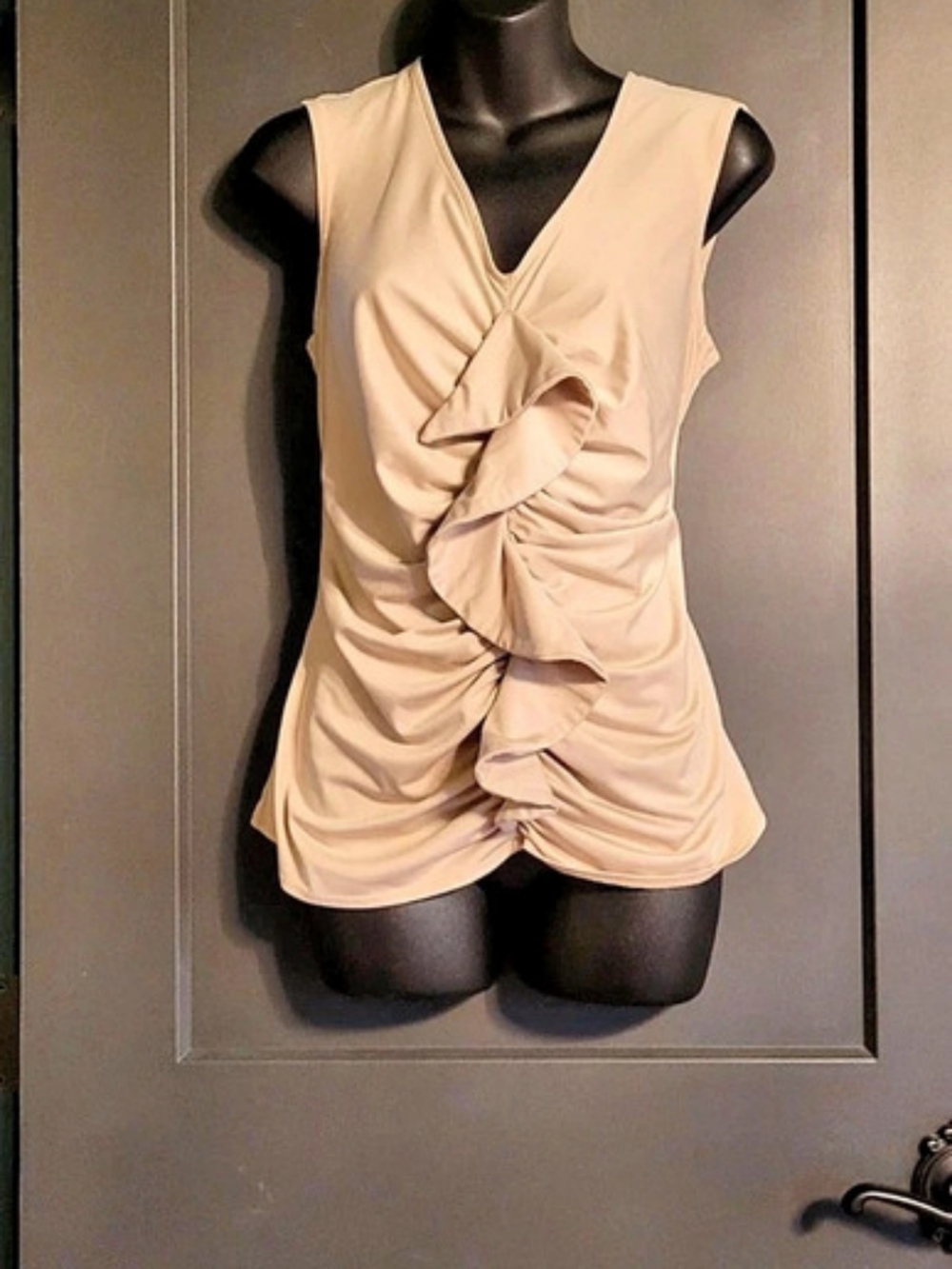 New Directions Ruched Sleeveless Top in Beige Like New